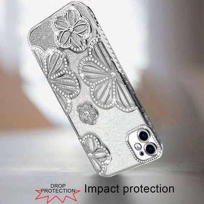 Phone Case for Apple iPhone 11 Shimmer Glitter Floral Thick TPU Shockproof Durable Grip Camera Protection Anti-Scratch Stylish Design Cover Silver