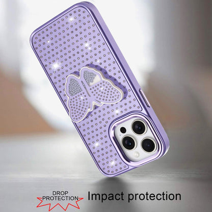 For Apple iPhone 14 Pro Max Butterfly Moveable Grip 3D Pop Stand Full Diamond Bling Sparkling TPU Fashion Hybrid Case Cover