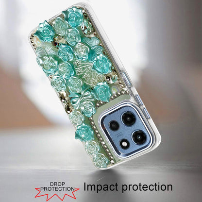 For Motorola Moto G Play 5G 2026 Muti-Color Floral Fashion Bling Crystal 3D Full Diamonds Stones Sparkle Rhinestone Glitter Hybrid Case Cover