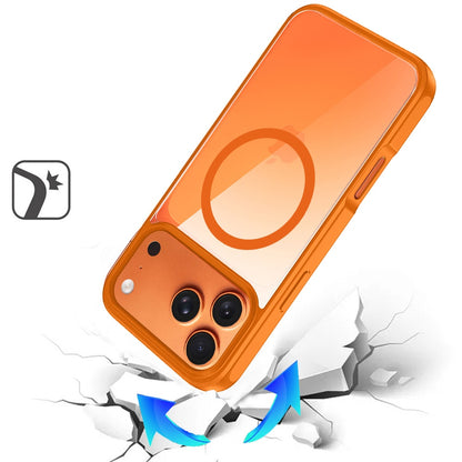 For Apple iPhone 17 Pro (6.3") Magnetic Circle HQ Transparent Clear TPU Thick 2.0mm Frame Hybrid Shockproof Protector Case Cover Cosmic Orange
