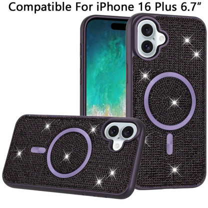 Phone Case for Apple iPhone 16 Plus Magnetic Bling Diamond Sparkle Hybrid Shockproof Rugged Grip Durable Protection Anti-Slip Armor Design Cover