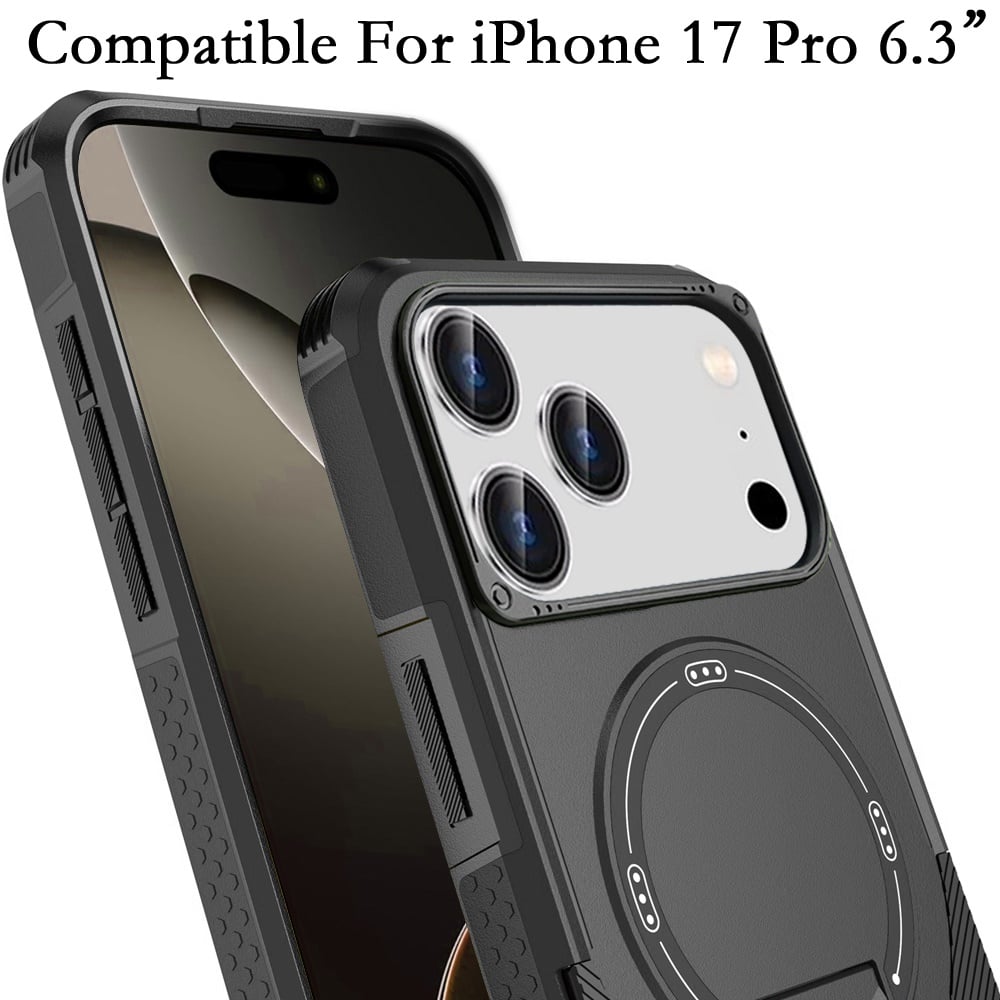 For Apple iPhone 17 Pro (6.3") Magnetic Invisible Kickstand Holder with Magsafe, Slim Fit Shockproof Hybrid Military Grade Heavy Duty Case Cover