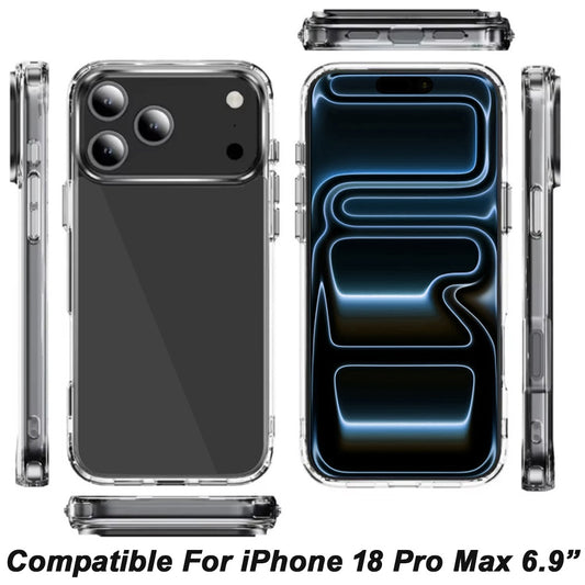 Phone Case for Apple iPhone 18 Pro Max Crystal Transparent Thick 2.0mm Shockproof Chrome Button Durable Grip Camera Protection Hybrid Design Cover Clear