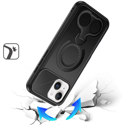 Phone Case for iPhone 15 Magnetic Ring Stand Car Mount Friendly Shockproof Rugged Grip Armor Dual Ring Kickstand Heavy Duty Hybrid Cover Black