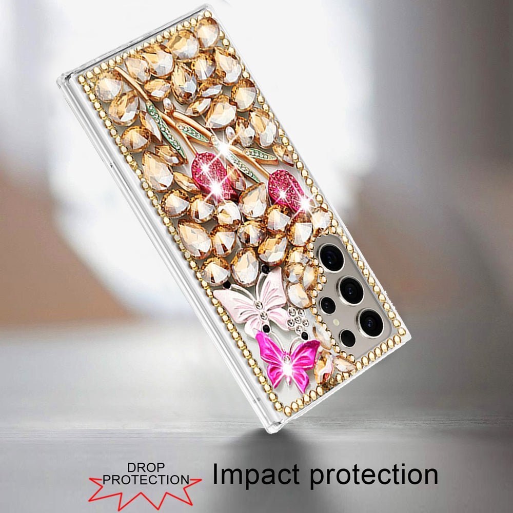 For Samsung Galaxy S25 Ultra Bling Crystal 3D Full Diamonds Luxury Sparkle Rhinestone Hybrid Protective Case Cover