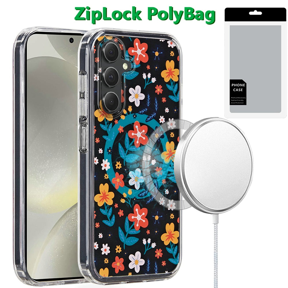 For Samsung Galaxy S25 /S24 Cute Fashion Pattern Design, Durable Shockproof Slim TPU Hard Back, MagSafe Compatible Case Cover Galaxy Floral