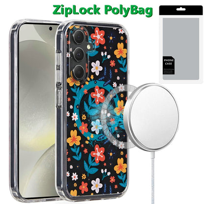 For Samsung Galaxy S25 /S24 Cute Fashion Pattern Design, Durable Shockproof Slim TPU Hard Back, MagSafe Compatible Case Cover Nightly Floral
