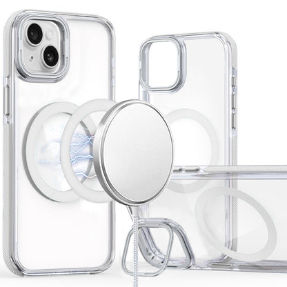 For Apple iPhone 15 Hybrid Clear Back Case with Invisible Camera Bracket Stand, MagSafe Magnetic Circle, Shockproof Color Frame Case Cover