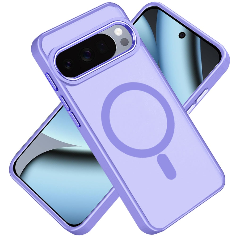Phone Case for Google Pixel 11 Pro XL Clear Acrylic Magnetic Circle Shockproof Hybrid Metal Button TPU Drop Protection Rugged Slim Durable Armor Cover