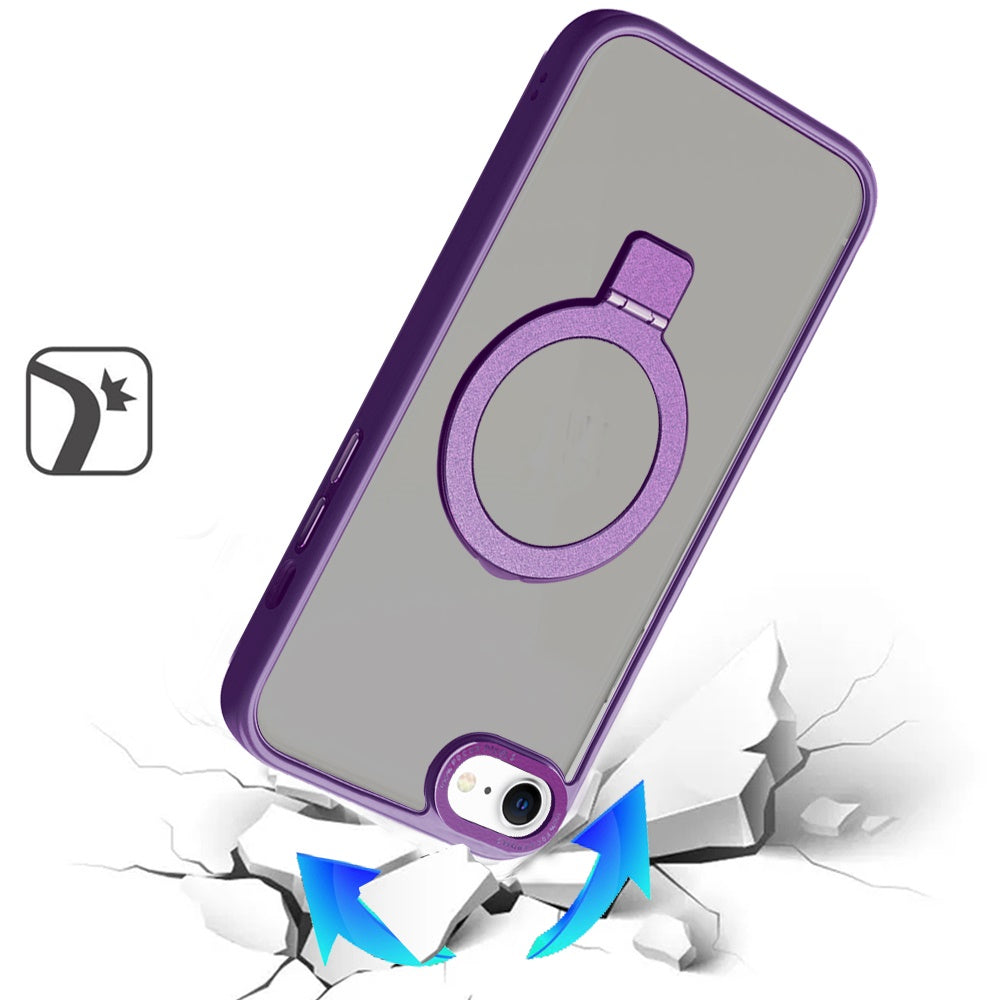For Apple iPhone 17E /16E Magnetic Metal Matte with Built-in MagSafe Stand, Hybrid Shockproof Armor, TPU Frame Case Cover Purple