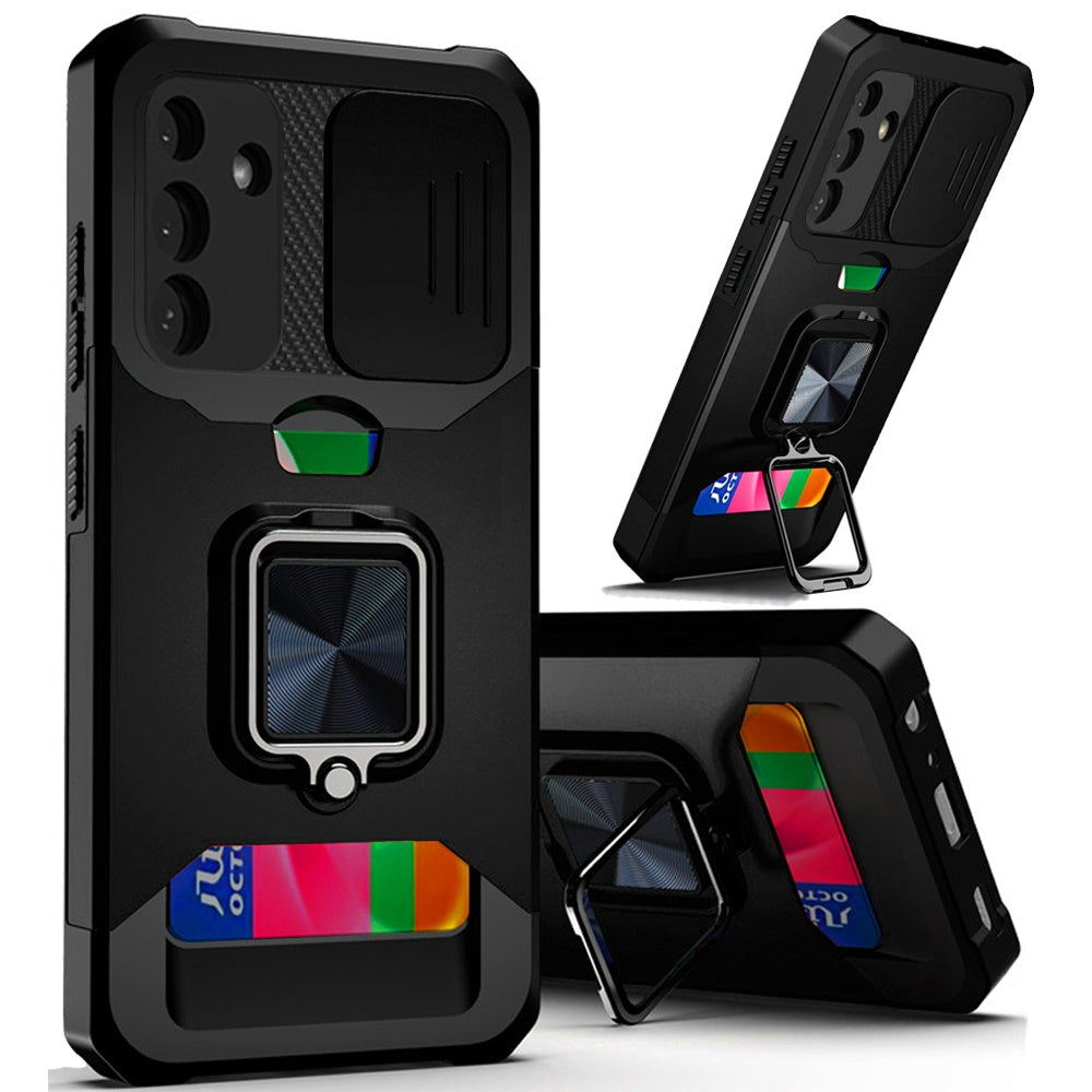 For Samsung Galaxy S25 /S24 Wallet Case with Ring Stand & Slide Camera Cover Back Credit Card Slot Holder, Military Grade Case Cover