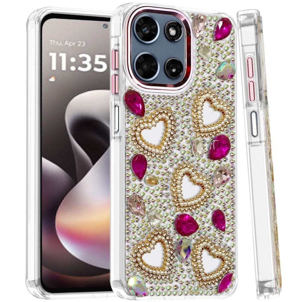 Phone Case for Motorola Moto G Stylus 5G 2026/2025 Luxury Crystal Heart Rhinestone Diamond Bling Shockproof Hybrid Glitter Protective Stylish Durable Grip Cover