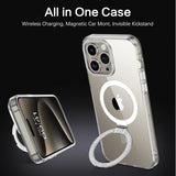 For Apple iPhone 15 Pro (6.1") Magnetic Hybrid Transparent Edge Bumper Invisible Stand [Compatible with Magsafe] Slim  Phone Case Cover