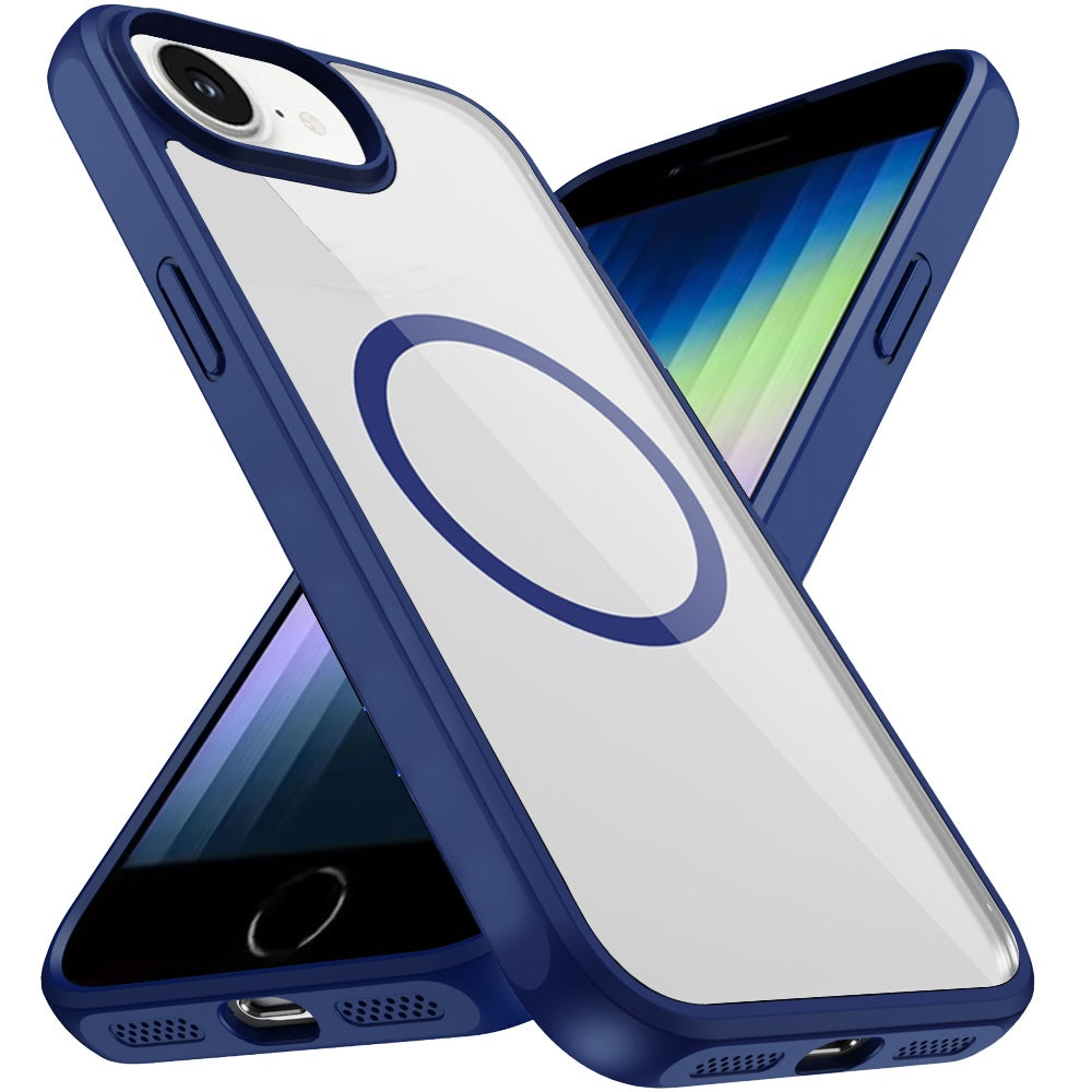 Phone Case for Apple iPhone SE 3 (2022) SE/8/7 Transparent Magnetic HQ Shockproof Hybrid 2.0mm Thick AntiSlip Grip Drop Protection Rugged Clear Durable Impact Cover Navy Blue