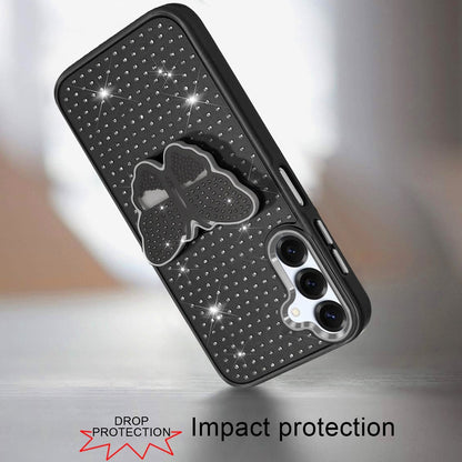 For Samsung Galaxy A16 5G Butterfly Moveable Grip 3D Pop Stand Full Diamond Bling Sparkling TPU Fashion Hybrid Case Cover