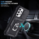 For Apple iPhone 15 Pro Max (6.7") Built in Sliding Camera Lens Protection & Finger Ring Stand Holder Hybrid Shockproof  Phone Case Cover