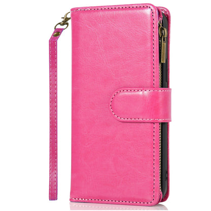 Phone Case for Samsung Galaxy S26 Ultra Luxury Leather Wallet Card Holder Zipper Pocket Money Storage Protective Grip Design with Strap Cover Pink