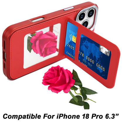 Phone Case for Apple iPhone 18 Pro/ 17 Pro Credit Card Holder Mirror PU Leather Wallet Shockproof Grip Slim Protective Hybrid Magnetic Style Durable Cover