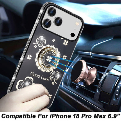 Phone Case for Apple iPhone 18 Pro Max Glitter Diamond Ring Stand Sparkle Rhinestone Edge AntiSlip Kickstand Luxury Fashion Bumper Shockproof Cover