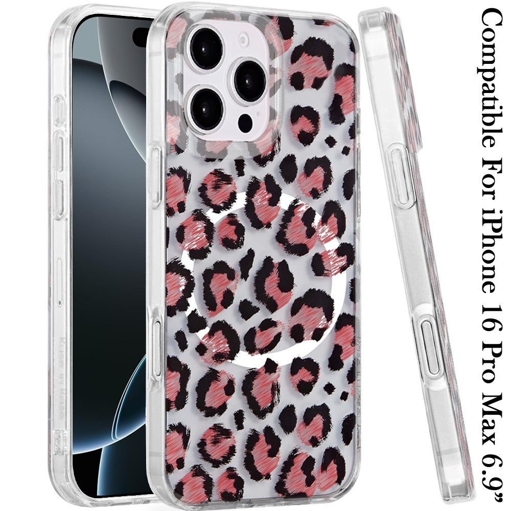 For iPhone 16 Pro Max (6.9") Stylish Pattern Fashion IMD Printed Design TPU Double Layer Slim Shockproof with Magnetic Back Case Cover