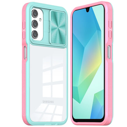For Samsung Galaxy A16 5G Hybrid Cases with Sliding Camera Cover Transparent Shockproof Bumper TPU Protective Case Cover Pink/Blue