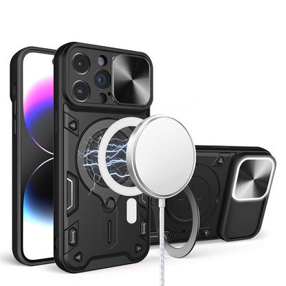 For Apple iPhone 17 Pro Hybrid Magnetic 360° Ring Kickstand, MagSafe Compatible, Durable Full Camera Lens Protection Case Cover Black