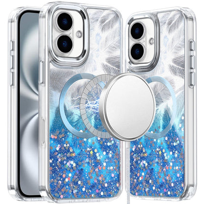 For iPhone 16 (6.1") Epoxy Glitter Shimmer Fashion Case with Magnetic Magsafe Compatible Hybrid Sparkling Slim Protective Case Cover Dark Blue