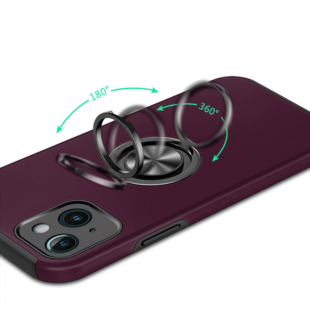 Phone Case for iPhone 14/13 Invisible Ring Stand Shockproof Anti Slip Durable Grip Protective Hybrid Fit Magnetic Car Mount Holder Cover Purple