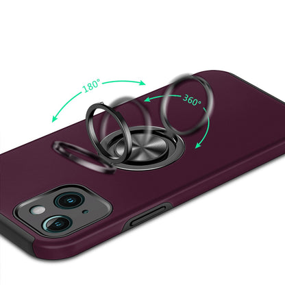 Phone Case for iPhone 14/13 Invisible Ring Stand Shockproof Anti Slip Durable Grip Protective Hybrid Fit Magnetic Car Mount Holder Cover Purple