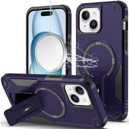 Phone Case for iPhone 15 Plus Magnetic Kickstand Rugged Shockproof Armor Grip Anti Slip Heavy Duty Protective Matte Stand Hybrid Cover Purple