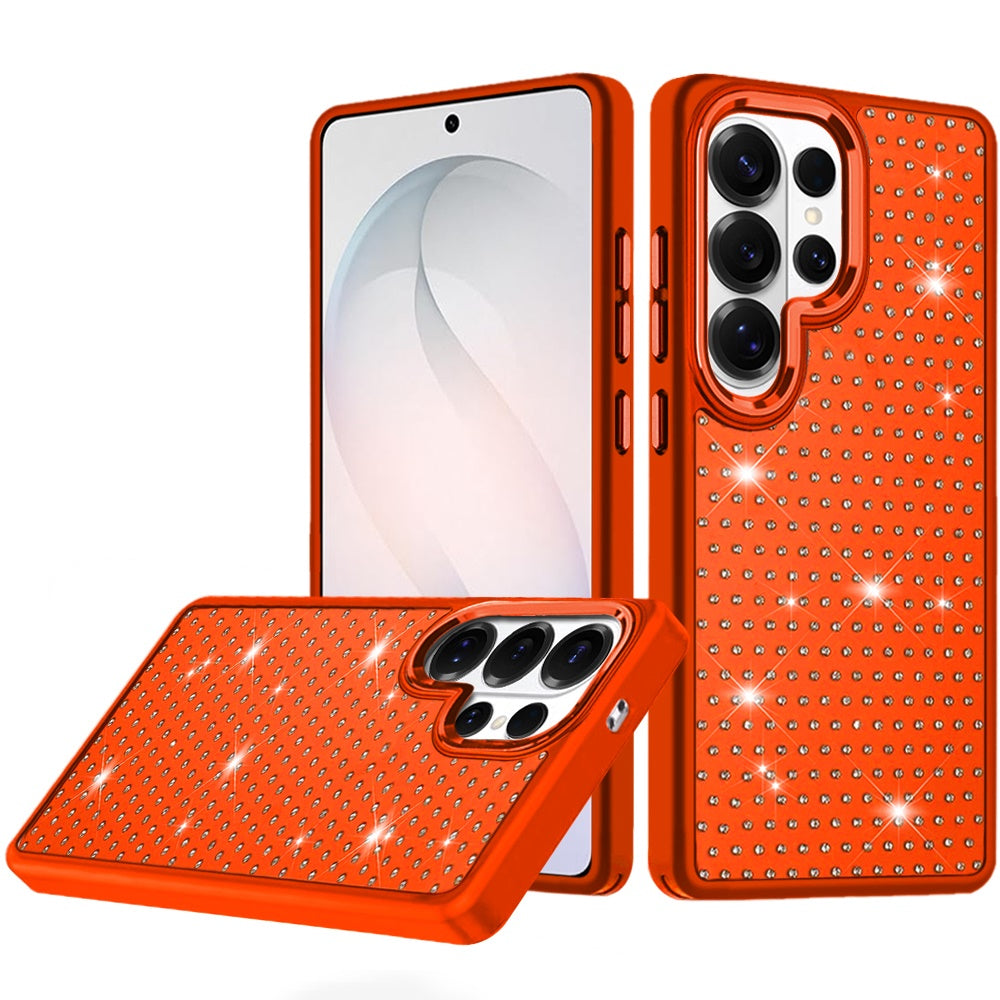 Phone Case for Samsung Galaxy S26 Ultra Luxury Diamond Bling Sparkle Chrome Metallic Edge Shockproof Durable Protective Stylish Premium Hybrid Design Cover Cosmic Orange