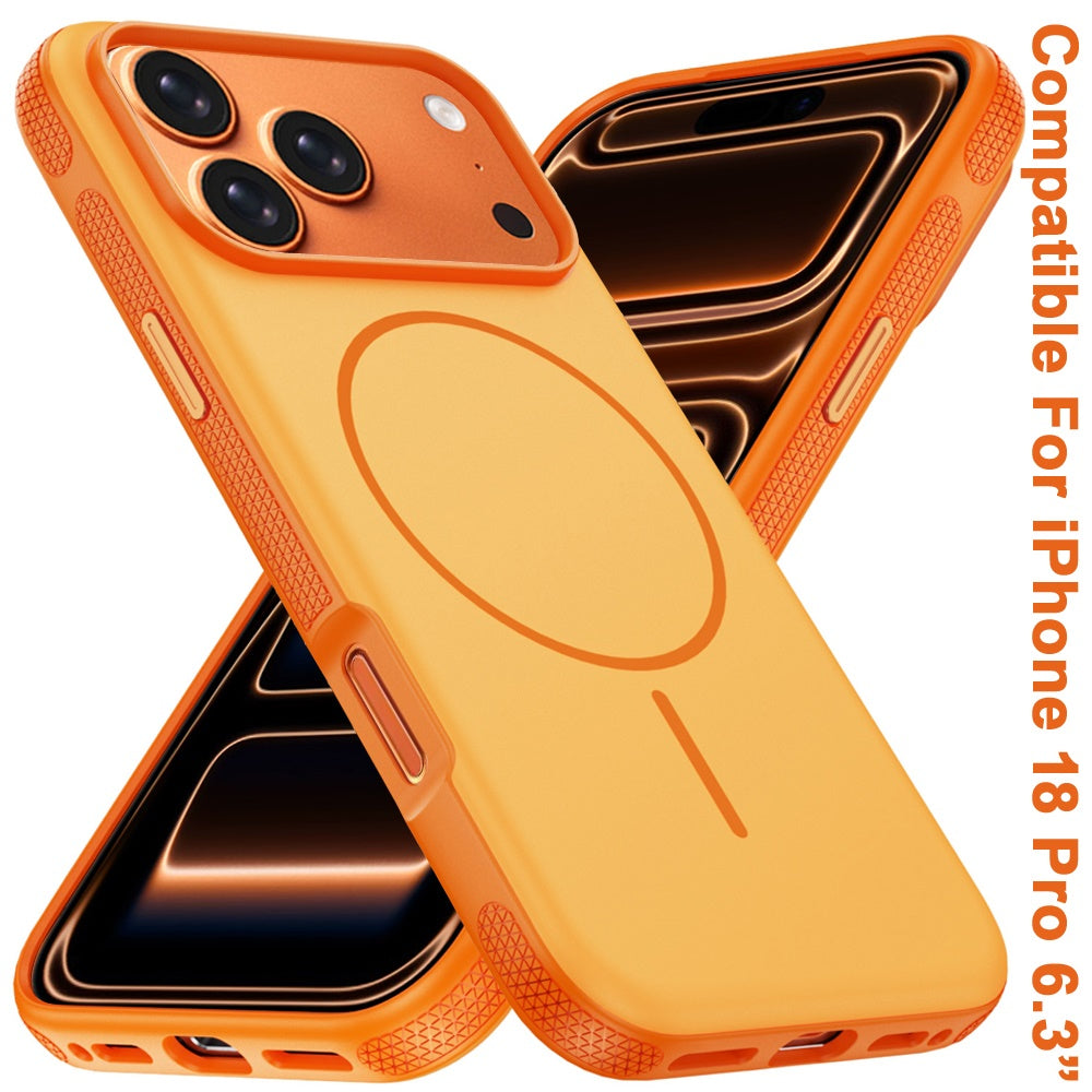 Phone Case for Apple iPhone 18 Pro Super Magnetic Matte Hybrid Shockproof Thick Protective Durable Grip Anti Scratch Premium Edge Slim Fit Cover Orange