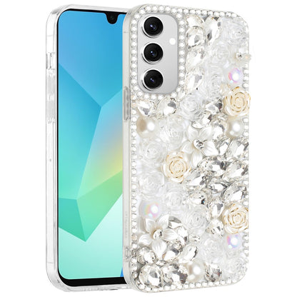 For Samsung Galaxy S26 Fashion Rose Flower Floral, 3D Bling Crystal Full Diamonds Pearl Sparkle Rhinestone Glitter Hybrid Case Cover
