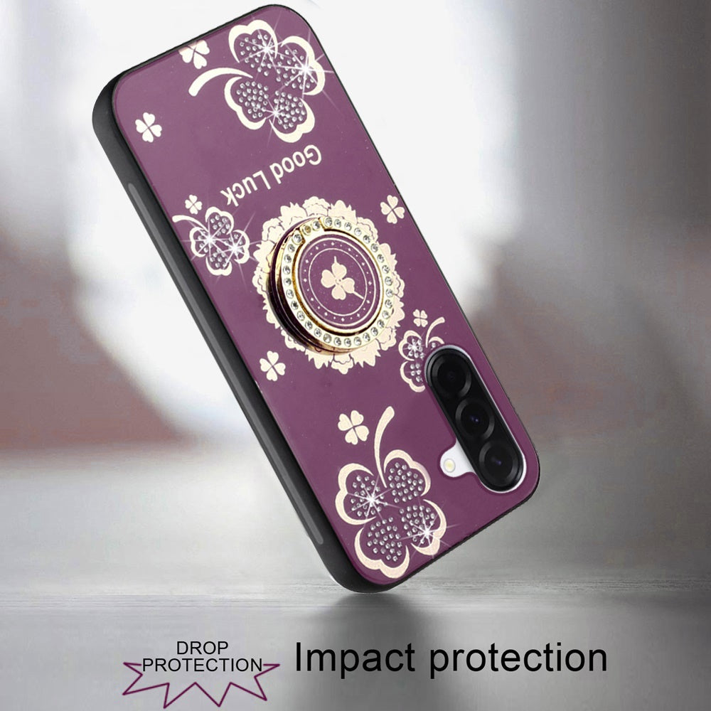 Phone Case for Samsung Galaxy A37 / A36 Diamond Glitter Butterfly Engraved Ring Stand Luxury Bling Hybrid Shockproof Chrome Edge Protective Durable Grip Cover Purple