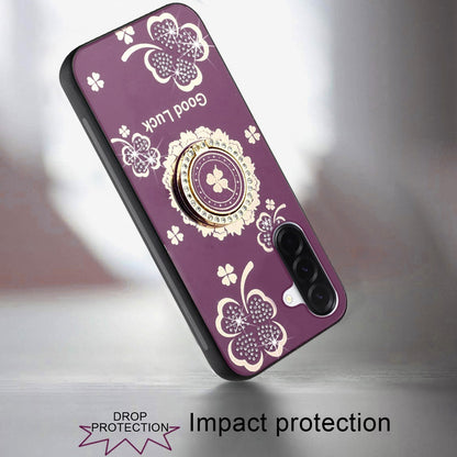 Phone Case for Samsung Galaxy A37 / A36 Diamond Glitter Butterfly Engraved Ring Stand Luxury Bling Hybrid Shockproof Chrome Edge Protective Durable Grip Cover Purple