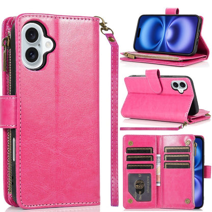 For Apple iPhone 17 (6.3") Leather Wallet Case with Zipper, 9 Card Slots, Cash Pocket, Stand & Strap, Clutch Pouch Design Case Cover