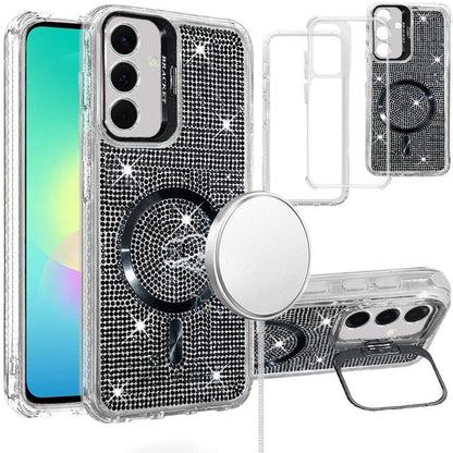 Phone Case for Samsung Galaxy A27 Luxury Glitter Magnetic Hybrid with Camera Stand Dual Layer Shockproof Sparkle Dot Pattern Clear Edges Cover