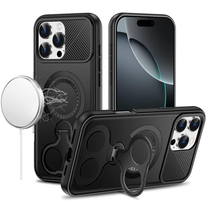 For iPhone 16 Pro Max (6.9") Hybrid with Invisible 2 Hole Ring Stand Magnetic back Car Mount Friendly Protector Protector