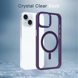 For Apple iPhone 15 Plus (6.7") Magnetic Compatible with Magsafe Wireless Charger PC + TPU Hybrid Slim Transparent Purple Phone Case Cover