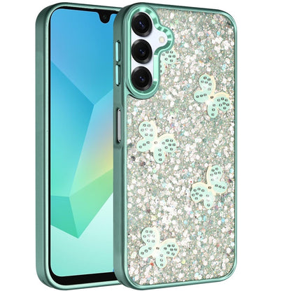 For Samsung Galaxy A16 5G Cute Butterfly Crystal Diamond Glitter Case Sparkle Bling Frame Metallic Edges, Shimmer TPU Hybrid Case Cover