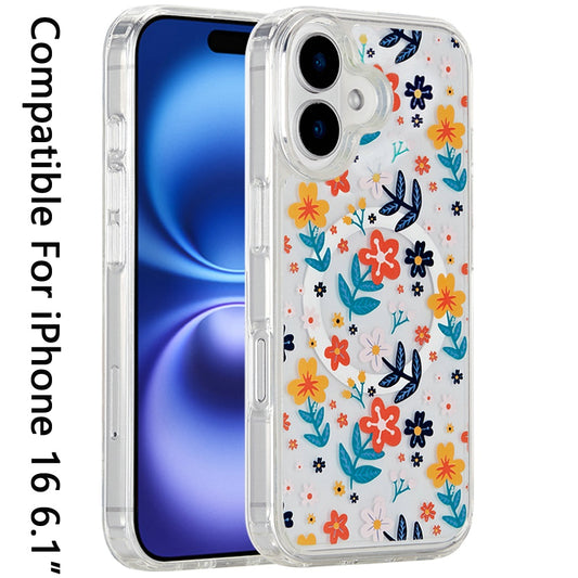 For iPhone 16 (6.1") Cute Fashion Pattern Design, Durable Shockproof Slim TPU Hard Back, MagSafe Compatible Case Cover