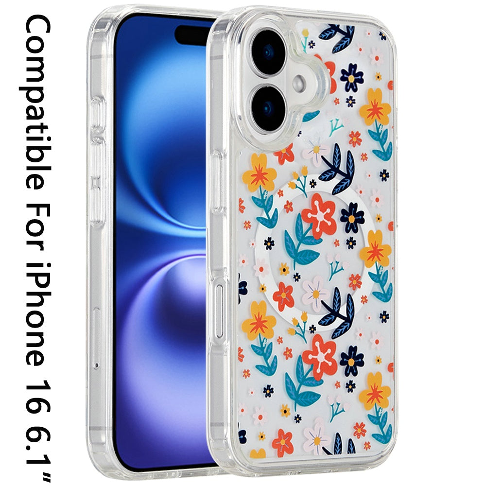 For iPhone 16 (6.1") Cute Fashion Pattern Design, Durable Shockproof Slim TPU Hard Back, MagSafe Compatible Case Cover