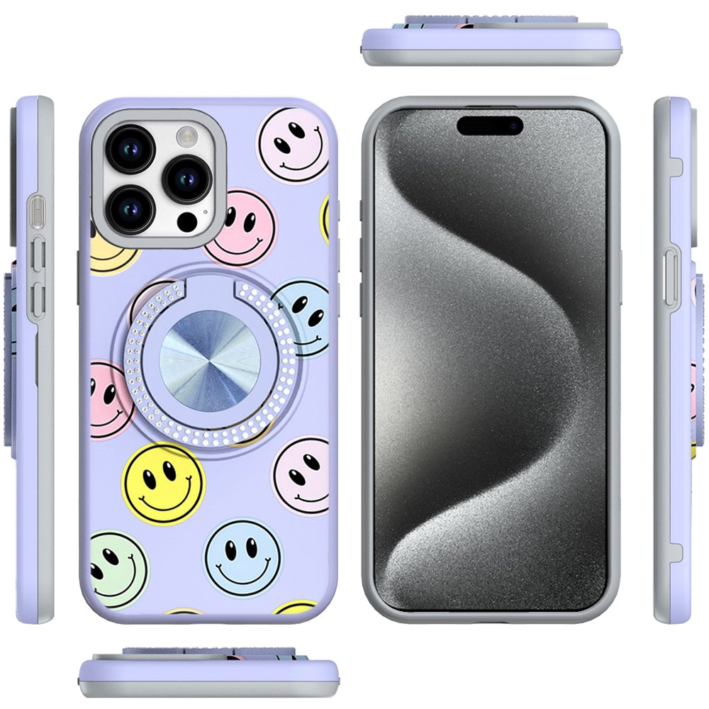 For Apple iPhone 14 /13 Pattern Design Hybrid with Invisible Ring Stand & Magnetic Back, Shockproof Protective Grip Case Cover