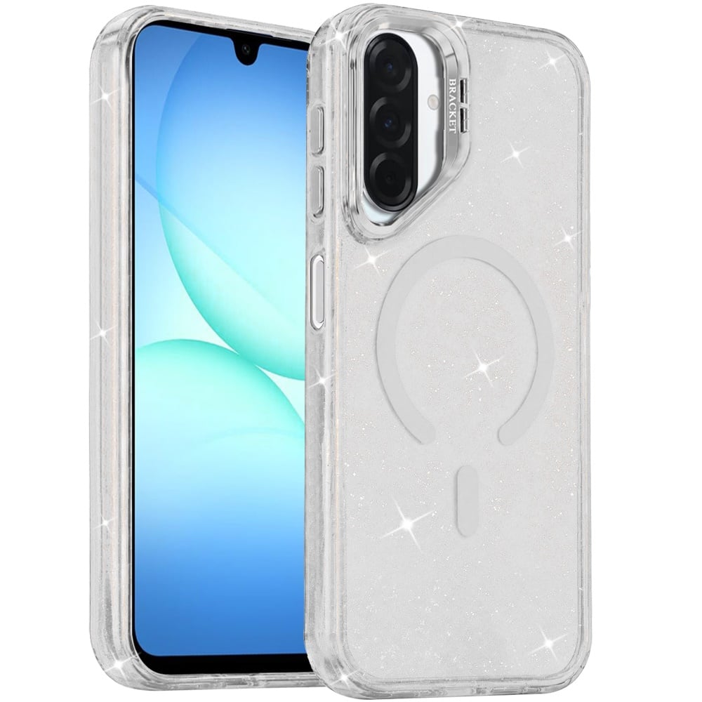 Phone Case for Galaxy A17 5G Bling Sparkle Glitter Design Magnetic back Hybrid with Metal Camera Stand, Decorative Glitter Design TPU Protective Cover