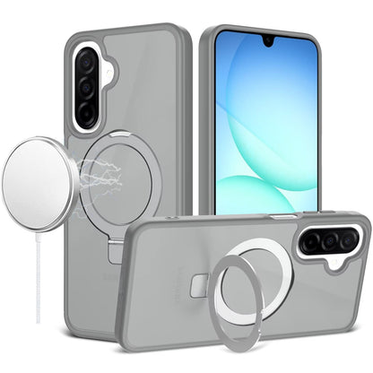 For Samsung Galaxy A17 5G Transparent Magnetic Ring Circle Stand with MagSafe Compatible Hybrid Dotted Edged Hard PC Shockproof Case Cover Black