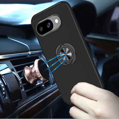 Phone Case for Google Pixel 10A Invisible Ring Stand Shockproof Anti Slip Durable Grip Protective Hybrid Slim Fit Magnetic Car Mount Holder Cover Black
