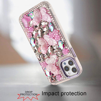 Phone Case for Apple iPhone 12 Pro Max Luxury 3D Floral Butterfly Bling Rhinestone Glitter Shockproof Stylish Protective Hybrid Designer Metallic Cover Purple