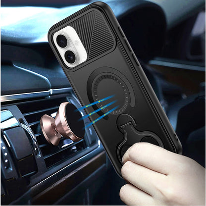 For Apple iPhone 17 Air (6.6") Hybrid with Invisible 2 Hole Ring Stand Magnetic back Car Mount Friendly Protector Case Cover Black