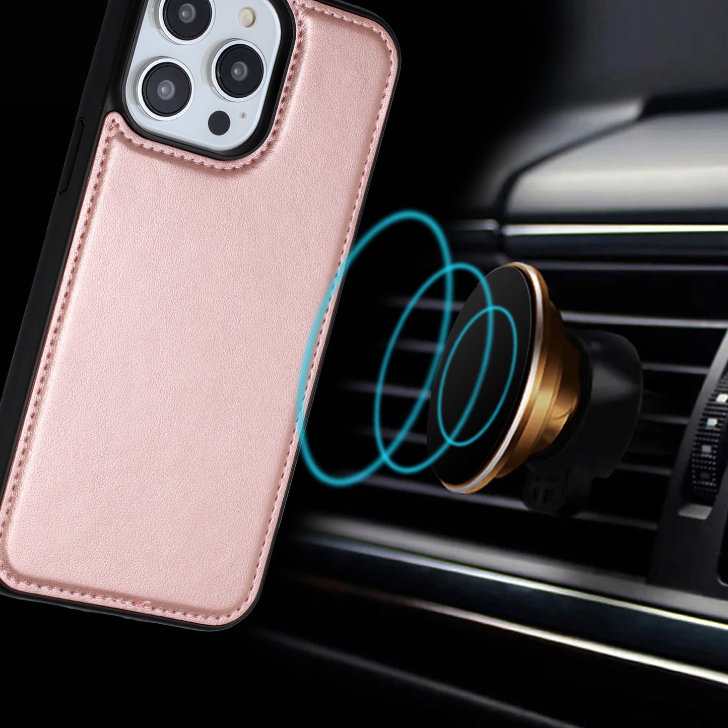 For Apple iPhone 16 Pro Max (6.9") Deattachable PU Leather Hybrid Wallet Money Credit Card Holder Support Magsafe Charger Case Cover Rose Gold