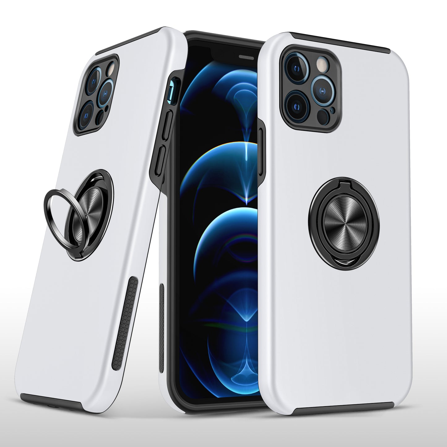 For Apple iPhone 11 Hybrid 360 Degree Rotatable Metal Invisible Ring Stand Holder Slim Fit Magnetic Car Mount Shockproof Case Cover